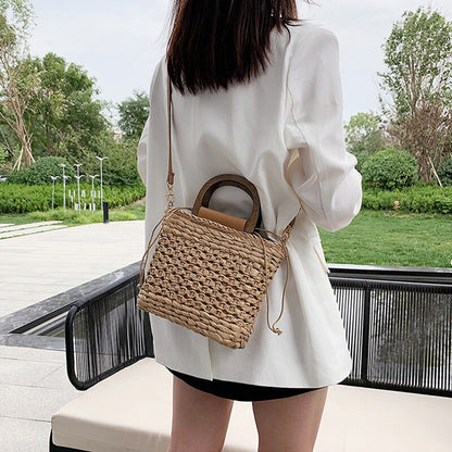 eybag Retro Top Handle Design Crossbody Bag for Women Branded Simple Summer Straw Woven Handbags Female Hollow Basket Shoulder Bags