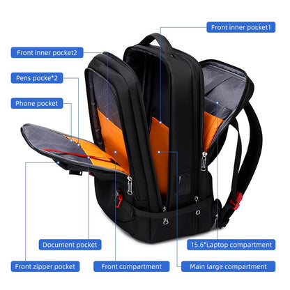 eybag 42L Male Expandable Large Capacity Travel Backpack Men 17 inch Laptop USB Recharging Multi-layer Space Travel Male Bag