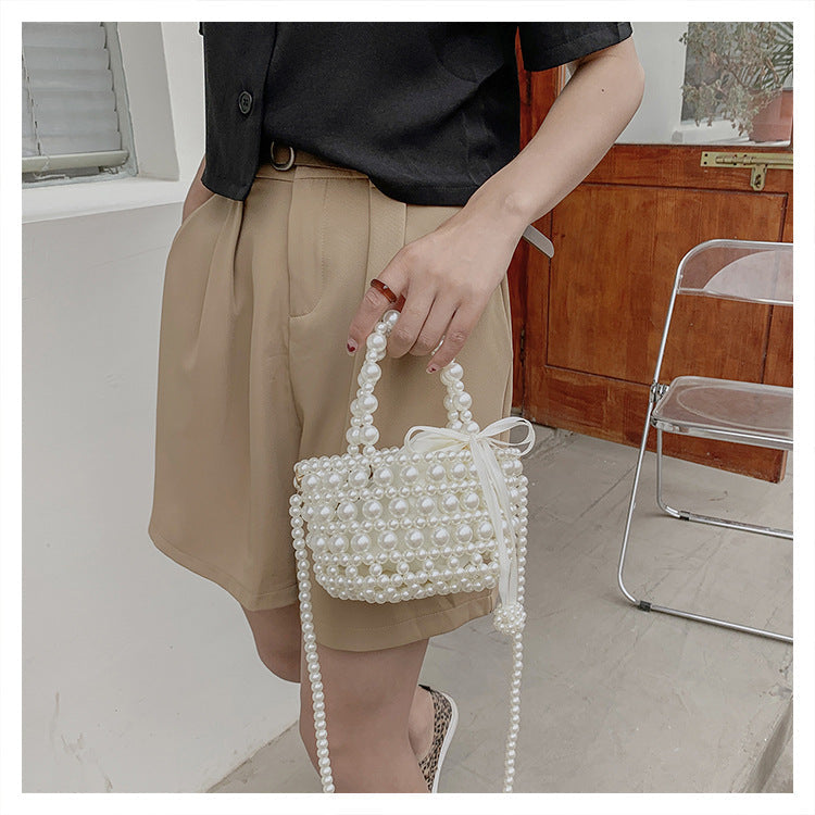 Lkblock Luxury Pearl Woven Handbag Chain Shoulder Bags for Women 2021 Summer Travel Hollow Brand Designer Female Crossbody Bag