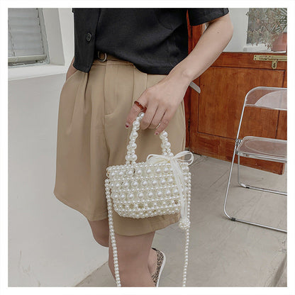 eybag Luxury Pearl Woven Handbag Chain Shoulder Bags for Women 2021 Summer Travel Hollow Brand Designer Female Crossbody Bag