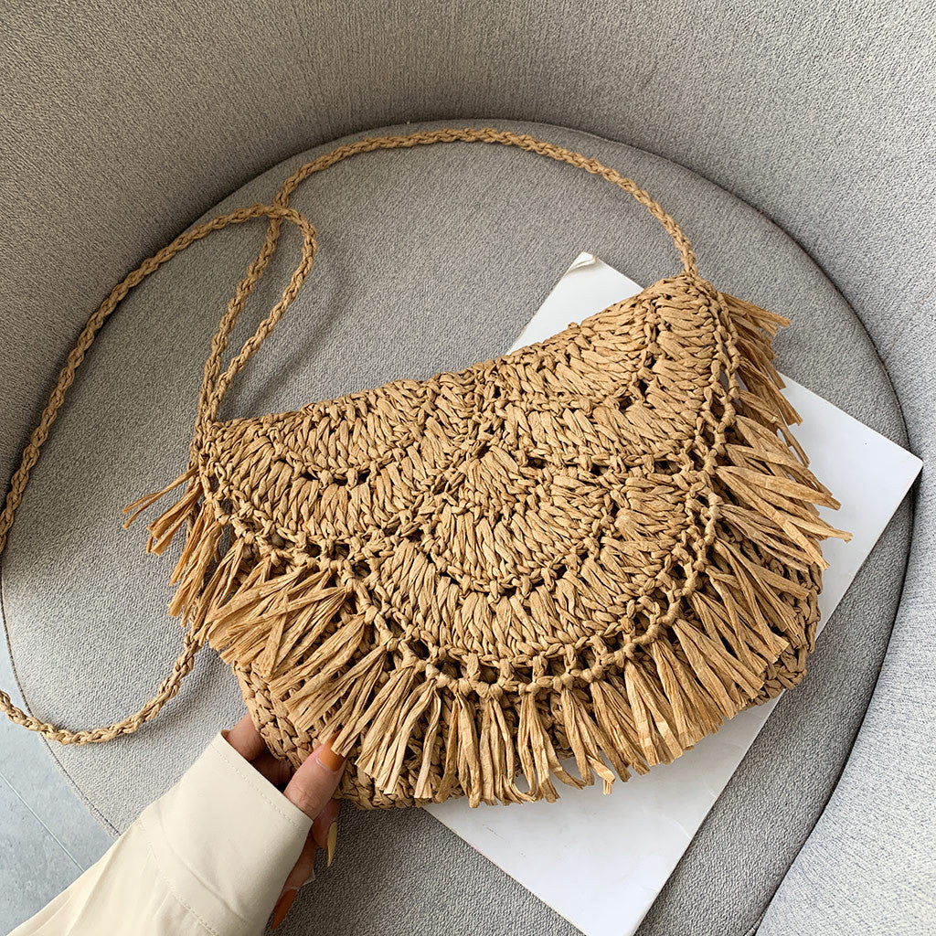 eybag Bohemian Hollow Tassel Rattan Women Shoulder Bags Wicker Woven Crossbody Bags Summer Beach Straw Bag Lady Clutches Female Purses