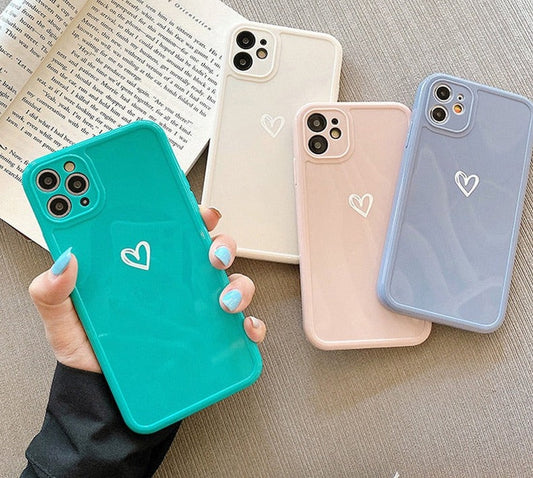 eybag Heart Camera Protection Phone Case For iPhone 11 12 13 Pro SE 2020 7 8 Plus X XR XS Max Candy Color Glossy Soft TPU Cover