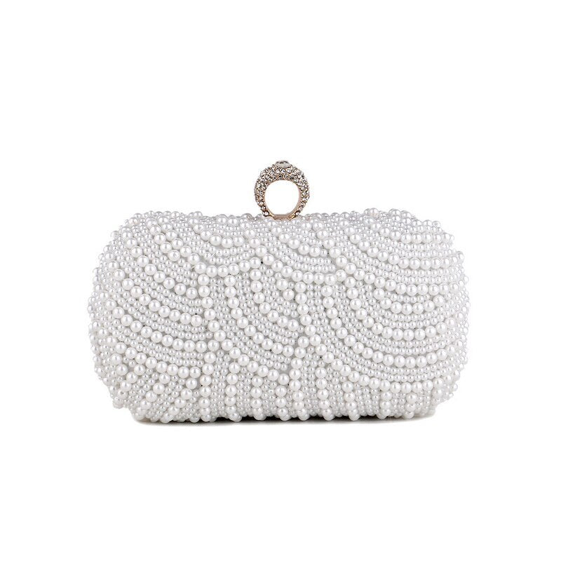 eybag  Beaded Wedding Bridal Evening Bags Hollow Fashion Women Clutch Pearl Diamonds Handbags Shell Design for Party Diner Purse