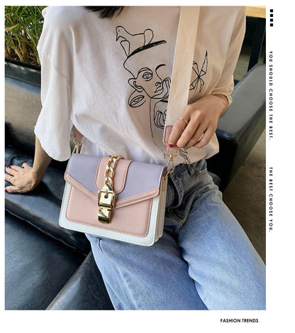 eybag Fashion chain lady Sling bag Panelled color PU Leather Crossbody Bag For Women 2022 new Wide strap Shoulder Messenger Bag Ladies