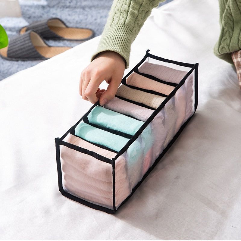 eybag Dormitory closet organizer for socks home separated underwear storage box 7 grids jeans bra organizer foldable drawer organizer