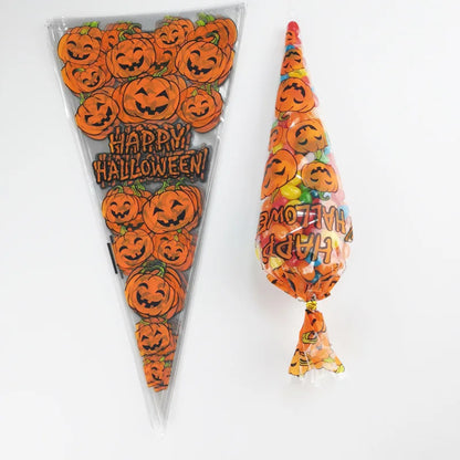 eybag 50pcs/Lot DIY Candy Bag Wedding Favors Halloween Christmas Party Decor Sweet Cellophane Print Cone Storage with Organza Pouches