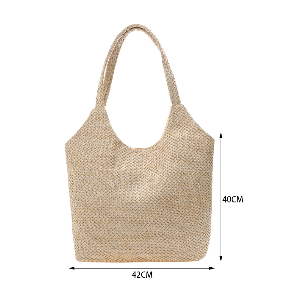 Lkblock Fashion Rattan Women Shoulder Bags Straw Woven Female Handbags Large Capacity Summer Beach Straw Bags Casual Totes Purses 2022