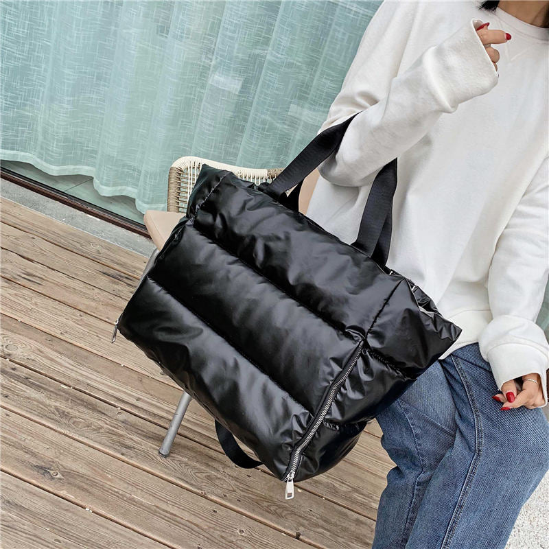 eybag Winter new Large Capacity Shoulder Bag for Women Waterproof Nylon Bags Space Pad Cotton Feather Down Bag Large Bag with Shoulder