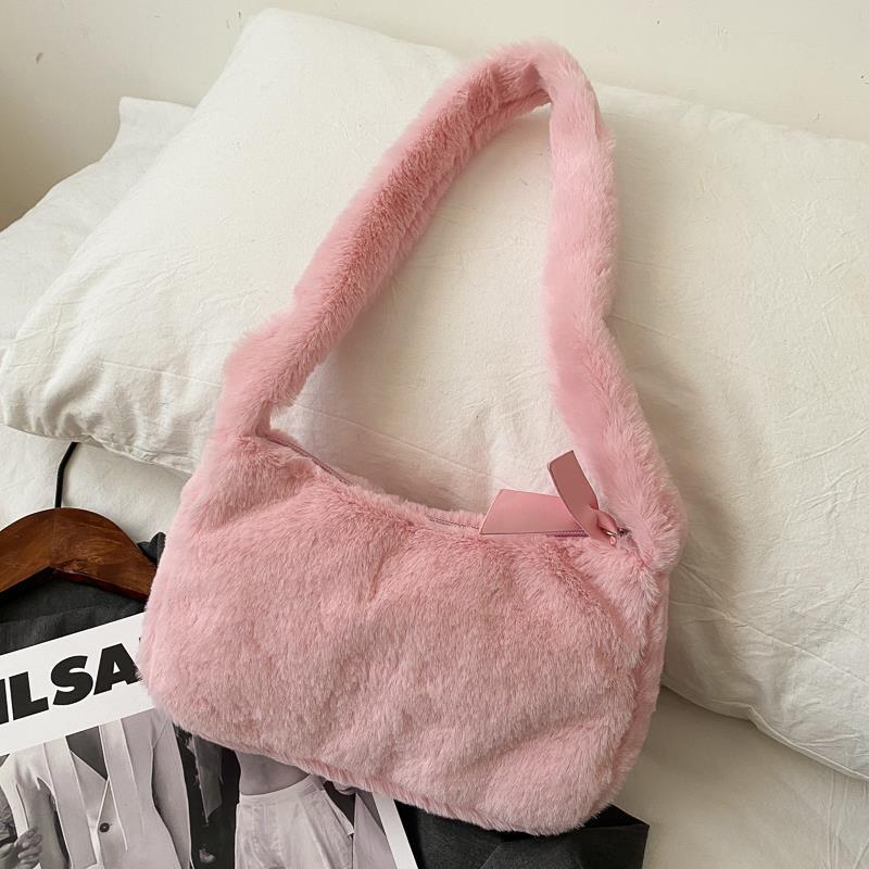 eybag Simple Design Women Soft Plush Hobos Shoulder Bags Winter Furry Ladies Clutch Purse Handbag Fashion Female  Underarm Bag