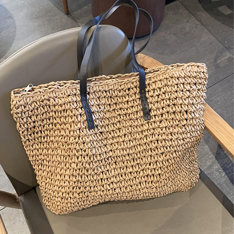 eybag casual rattan large capacity tote for women wicker woven wooden handbags summer beach straw bag lady big purses travel sac