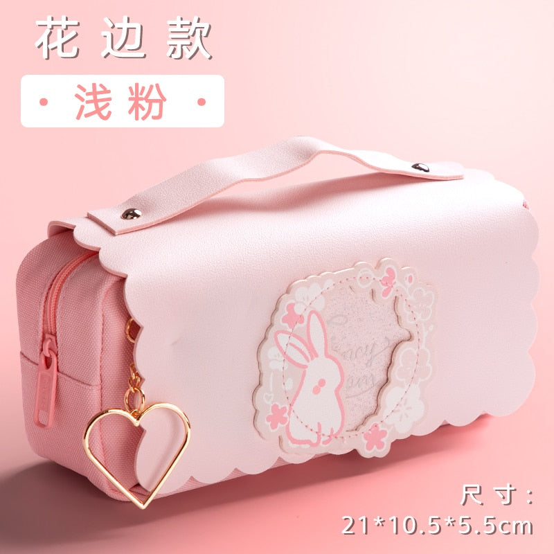 eybag Sakura Pencil Bag PU Leather Pen Case Kawaii Stationery Ruler Pouch for School Girl Sweet Eraser Holder Gift Box Flowers Storage