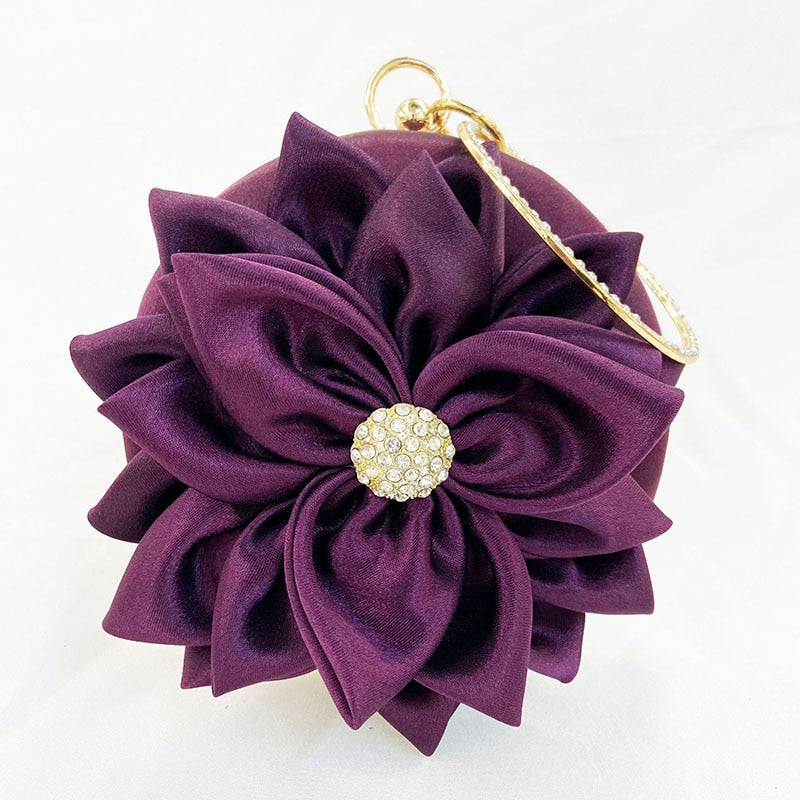 eybag Red Flower Clutch Purse  Women Round  Evening Bag Crystal Diamond Wedding Silk Handbag Exquisite Chain Shoulder Bags FTB154