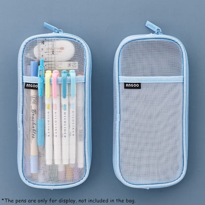 eybag 1pcs Angoo Transparent Mesh Pencil Case Pen Bag High Quality Ice Cream Color Storage Pouch Organizer for Stationery School A6452