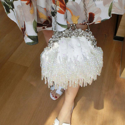 eybag Women's white Wedding Clutch Purse Exquisite beading Tassel Evening Bag Luxury Designer Party Handbag chain shoulder bags B364