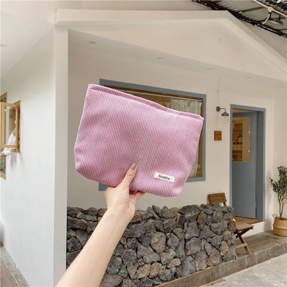 Lkblock Corduroy Women Cosmetic Bag Cotton Cloth Makeup Pouch Hand Travel Bag Lipstick Organizer Cases Fashion Zipper Clutch Phone Purse