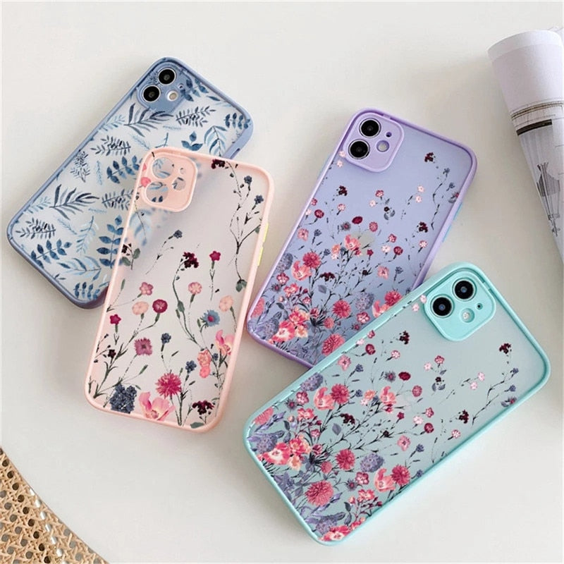 eybag Vintage Leaves Flower Phone Case For iPhone 12 11 13 Pro Max 14 Pro X XR XS Max 8 7 Plus SE Camera Protection Hard PC Coque