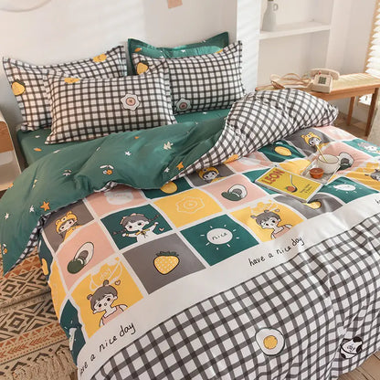 -Orange Bedding Set Girls Boys Bed Linen Sheet Plaid Duvet Cover No Filling 240x220 Single Double Queen King Bedclothes