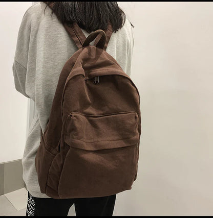 eybag Green 100% Cotton Backpacks Solid Black Shoulder Bag Soft Canves Lesure Or Travle Bag Minimalist style Unisex School Bag