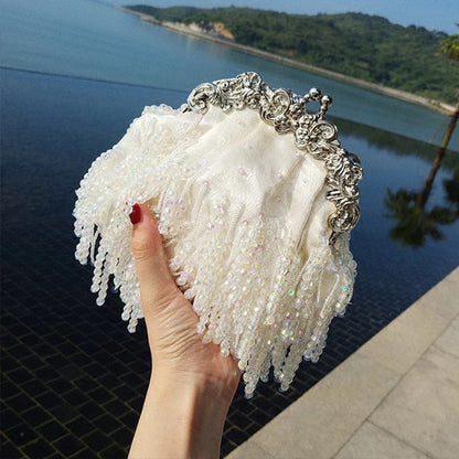 eybag Women's white Wedding Clutch Purse Exquisite beading Tassel Evening Bag Luxury Designer Party Handbag chain shoulder bags B364