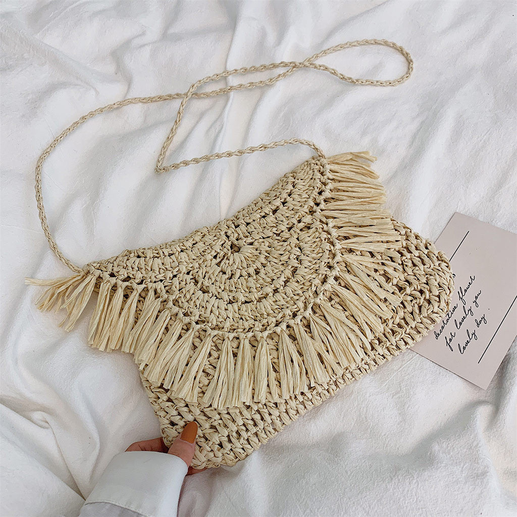 eybag Bohemian Hollow Tassel Rattan Women Shoulder Bags Wicker Woven Crossbody Bags Summer Beach Straw Bag Lady Clutches Female Purses