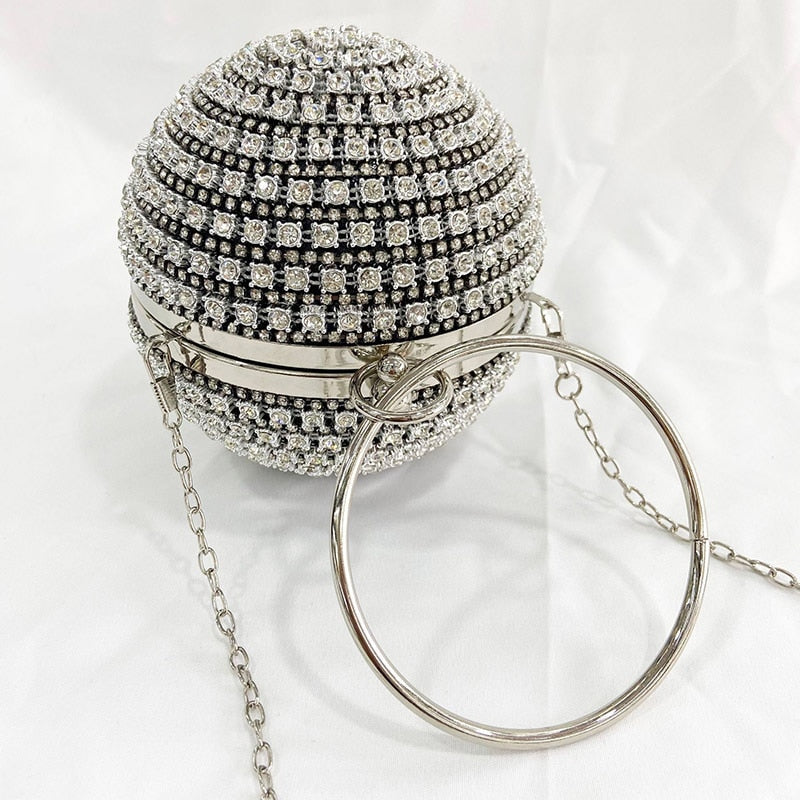 eybag Shiny Diamonds Beaded Metal Round ball Evening Bags Women's  Luxury Chain Shoulder bag Bling mini Clutches Party Purse B409