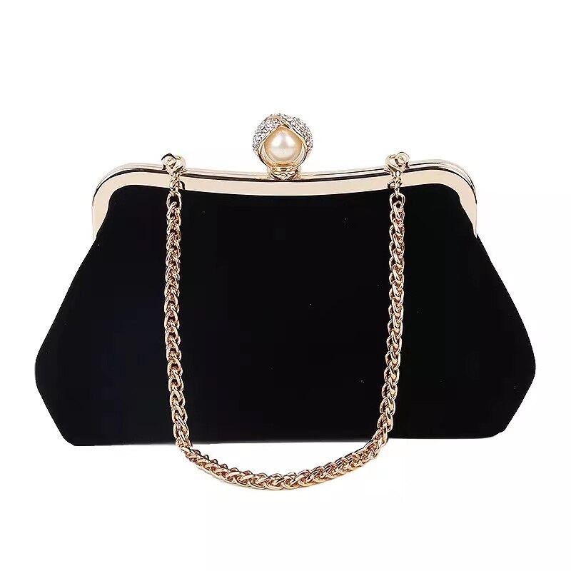 eybag Velvet Evening clutch bag women Diamond Pearl Purse Vintage Crystal Flower Wedding Party Bride Handbag for lady black B358