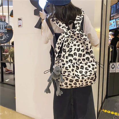 eybag Large Capacity Waterproof Fashion Nylon Women Backpack Female Leopard Print Travel Computer Bag College Girls School Bag