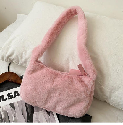 eybag Simple Design Women Soft Plush Hobos Shoulder Bags Winter Furry Ladies Clutch Purse Handbag Fashion Female  Underarm Bag