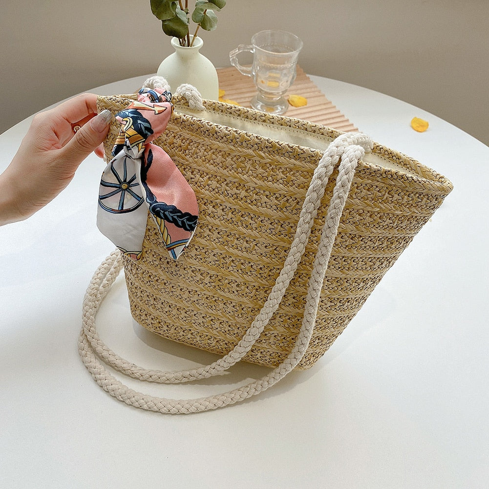 eybag Casual Straw Woven Handbags Women Summer Holiday Beach Bow Totes Top-Handle Bags Fashion Ladies Undearm Shoulder Bags