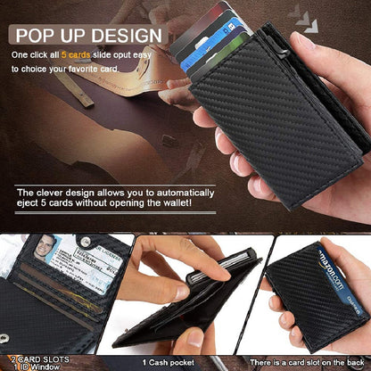 eybag Carbon Fiber Leather Business Metal Aluminum Wallet for Men RFID Blocking  100% Genuine Leather Slim Pop Up Card Holders