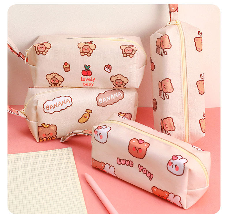 eybag Cartoon Little Bear Canvas Pencil Case Large Capacity Pencil Case Desktop Stationery Organizing Storage Bag