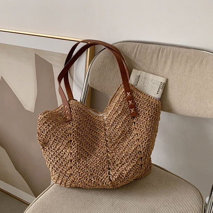 eybag Casual Large Capacity Straw Tote Bag Hollow Woven Women Shoulder Bags Summer Beach Lady Handbag Big Shopper Bag Travel Sac 2022