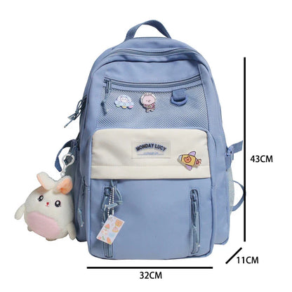 eybag Multi-pocket Solid Color Nylon Women Backpack College Style Large Capacity Travel Rucksack School Bags for Teenage Girl Boys