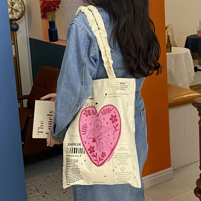 eybag Women Canvas Shopping Bag Female Canvas Cloth Shoulder Bags Eco Handbag Tote Reusable Grocery Shopper Students Book Pack