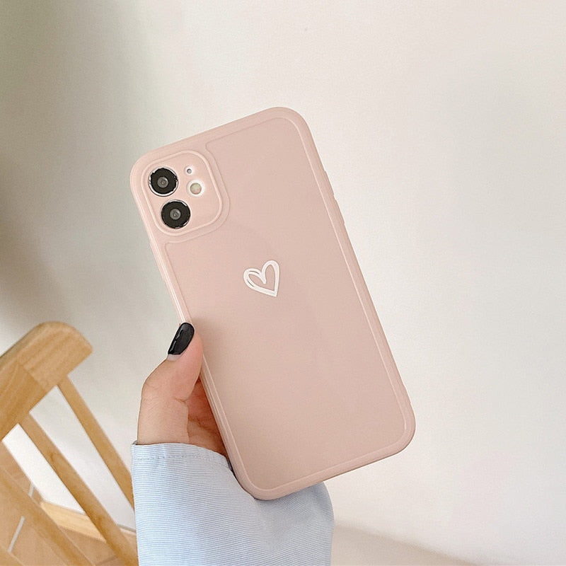 eybag Heart Camera Protection Phone Case For iPhone 11 12 13 Pro SE 2020 7 8 Plus X XR XS Max Candy Color Glossy Soft TPU Cover