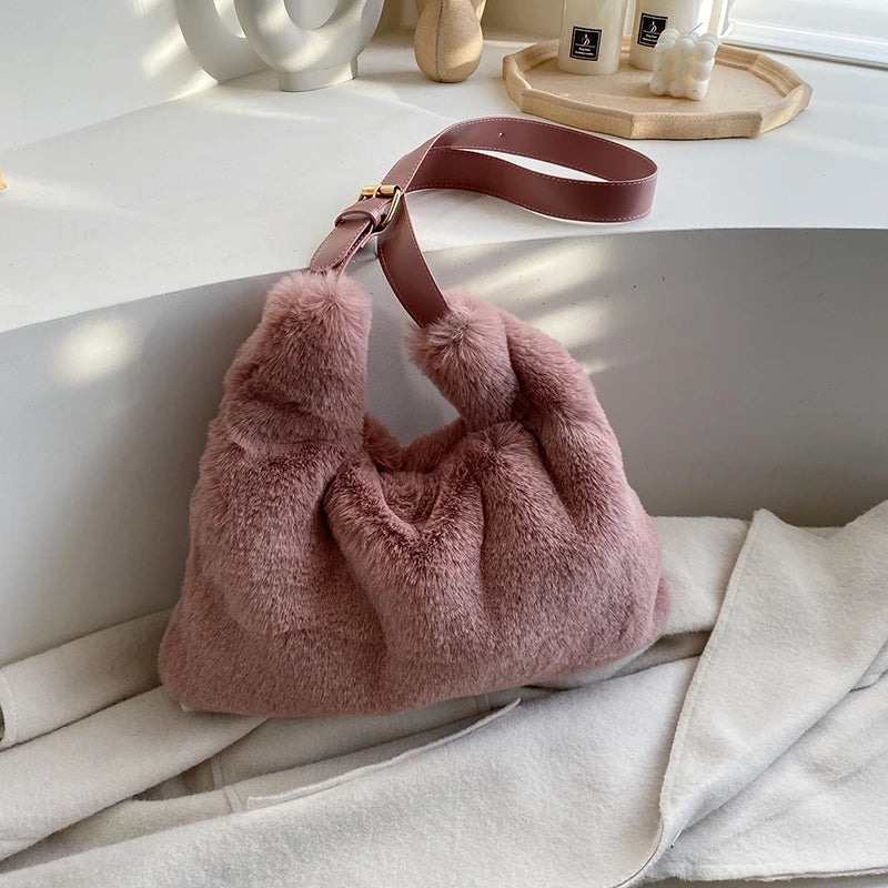 eybag Fluffy Bag For Women Big Shopper Shoulder Cute Crossbody Shopping Faux Fur Fashion Designer Luxury Sling Saddle Korean Bags