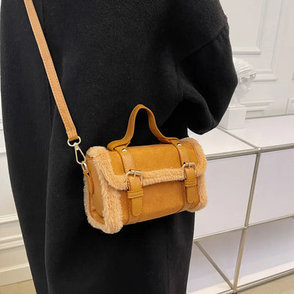 eybag Autumn Winter PU Women's Crossbody Bag  Ladies Vintage Satchels Patchwork Soft Plush  Handbags For Female Fahion Messenger Bag