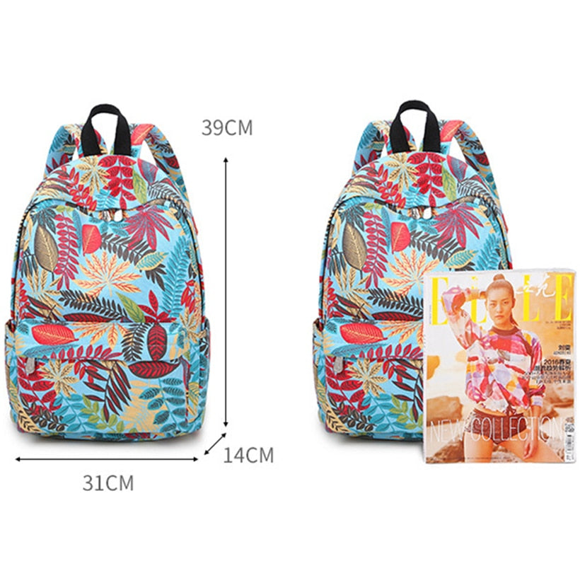 eybag Canvas Leaves Printing Women Backpack School Bags Bookbag for Teenage Girls Daily Travel Knapsack Laptop Rucksack Mochila