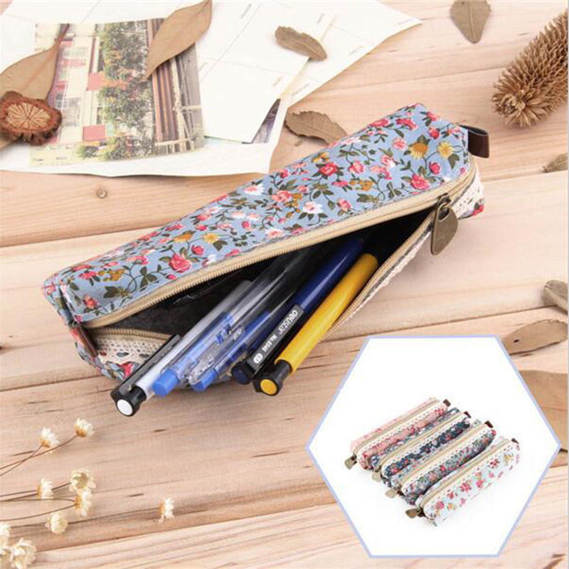 eybag Mini Retro Flower Floral Lace Pencil Case, Pencil Bag School Supplies Cosmetic Makeup Bag Zipper Pouch Purse, Estojo Escolar