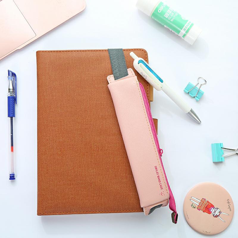 eybag Luxury Pu Leather Elastic Buckle Pencil Case for Book Notebook Fashion Pen Bag School Pen Case for Office Meeting Easy Carry