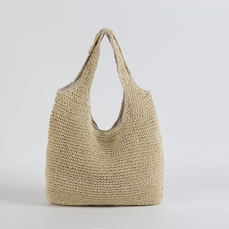 Lkblock Fashion Straw Women Shoulder Bags Paper Woven Female Handbags Large Capacity Summer Beach Straw Bags Casual Tote Purses