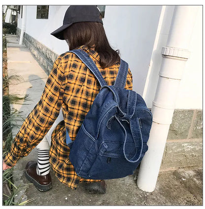 eybag Denim School Backpack For Women Travel bag Preppy Style backpacks for teenage girls laptop bag Daypack blue bolsas Mochila blue