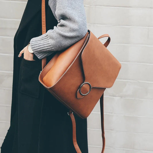 eybag Vintage Women Backpack PU Leather Female schoolbags Teenage Girl Travel books Rucksack Shoulder Bags mochila feminina bolsa