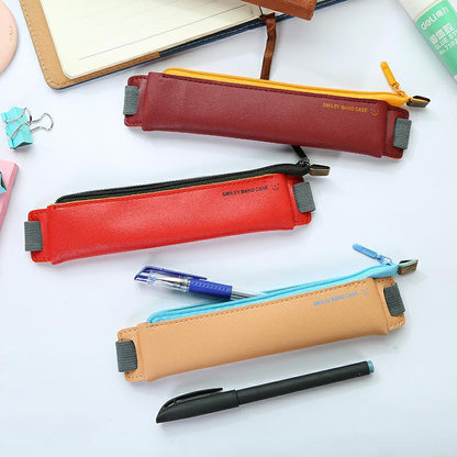 eybag Luxury Pu Leather Elastic Buckle Pencil Case for Book Notebook Fashion Pen Bag School Pen Case for Office Meeting Easy Carry