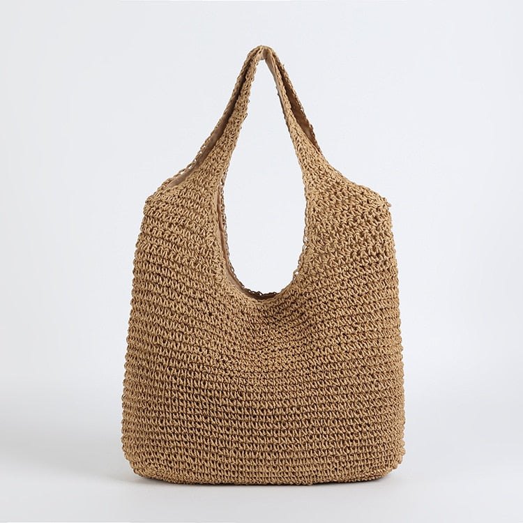 Lkblock Fashion Straw Women Shoulder Bags Paper Woven Female Handbags Large Capacity Summer Beach Straw Bags Casual Tote Purses