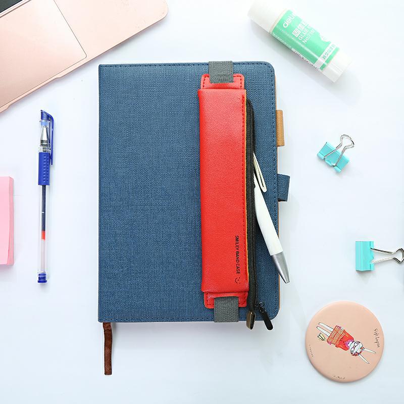 eybag Luxury Pu Leather Elastic Buckle Pencil Case for Book Notebook Fashion Pen Bag School Pen Case for Office Meeting Easy Carry