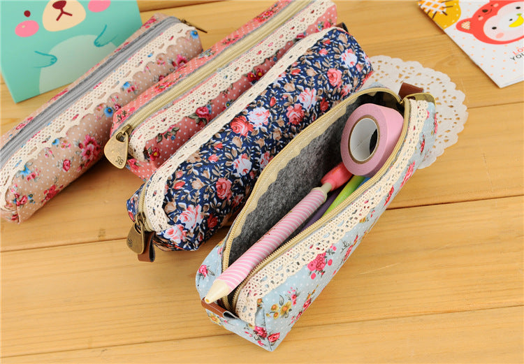 eybag Mini Retro Flower Floral Lace Pencil Case, Pencil Bag School Supplies Cosmetic Makeup Bag Zipper Pouch Purse, Estojo Escolar