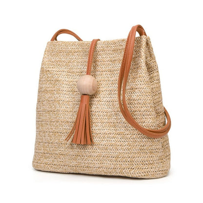 eybag Women Straw Bag Bohemian Rattan Beach Handbag Handmade Kintted Crossbody Bucket Bags Summer Tassel Beach Bag