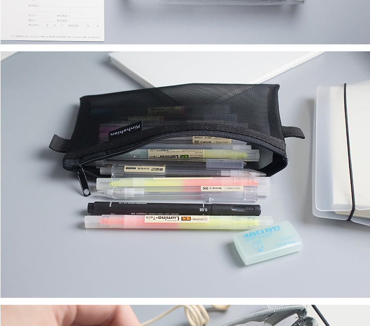 eybag Simple Transparent Mesh Pencil Case Office Student Pencil Cases Nylon School Supplies Pen Box