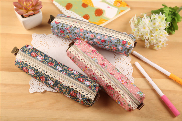 eybag Mini Retro Flower Floral Lace Pencil Case, Pencil Bag School Supplies Cosmetic Makeup Bag Zipper Pouch Purse, Estojo Escolar